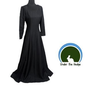 Vtg Rivars Black Long Sleeve A-Line Formal Gown Dress Size 9/10 goth glam A1